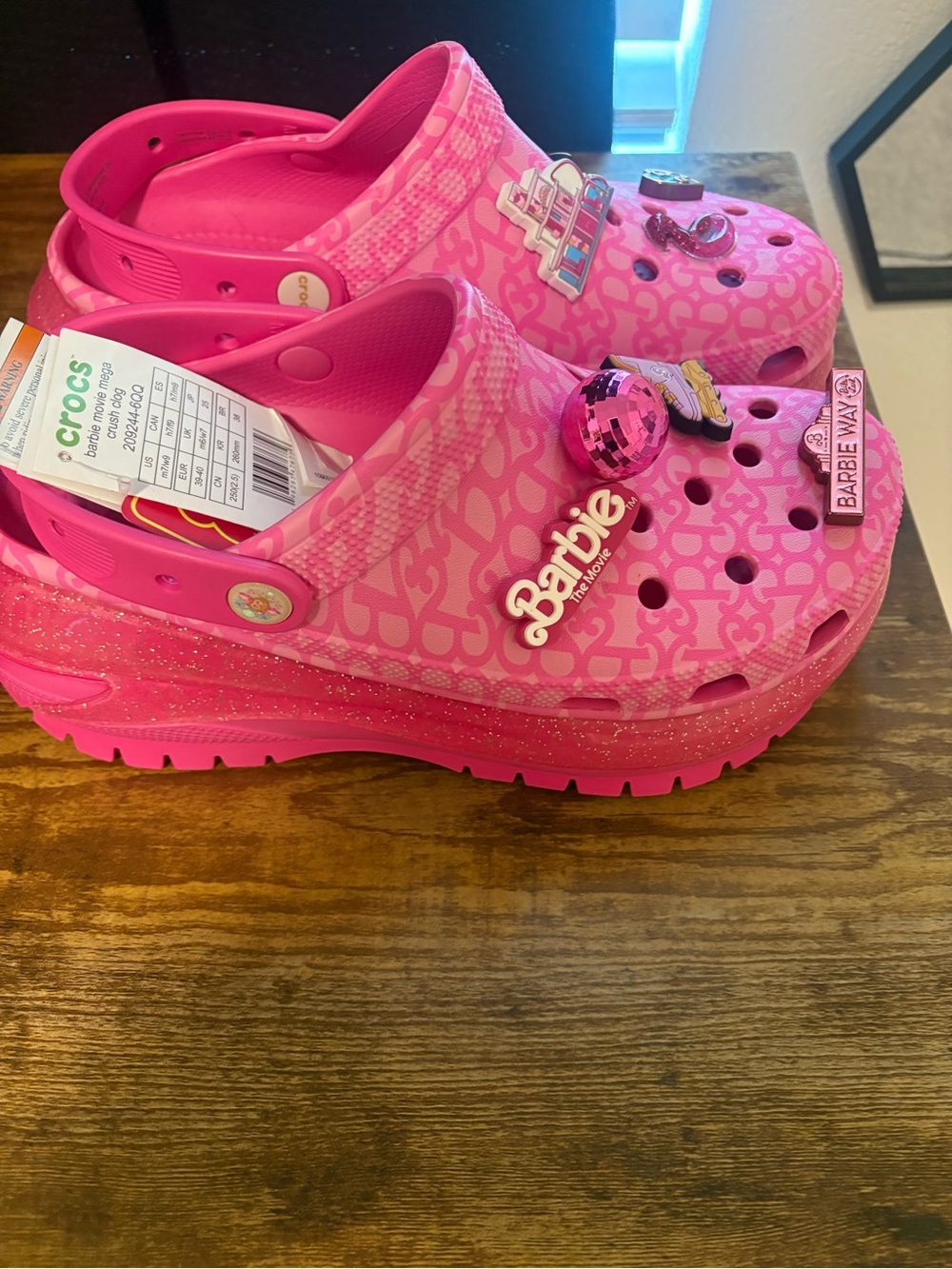Crocs Limited Edition Barbie Pink Platform Crocs with Charms - Picture 2 of 3